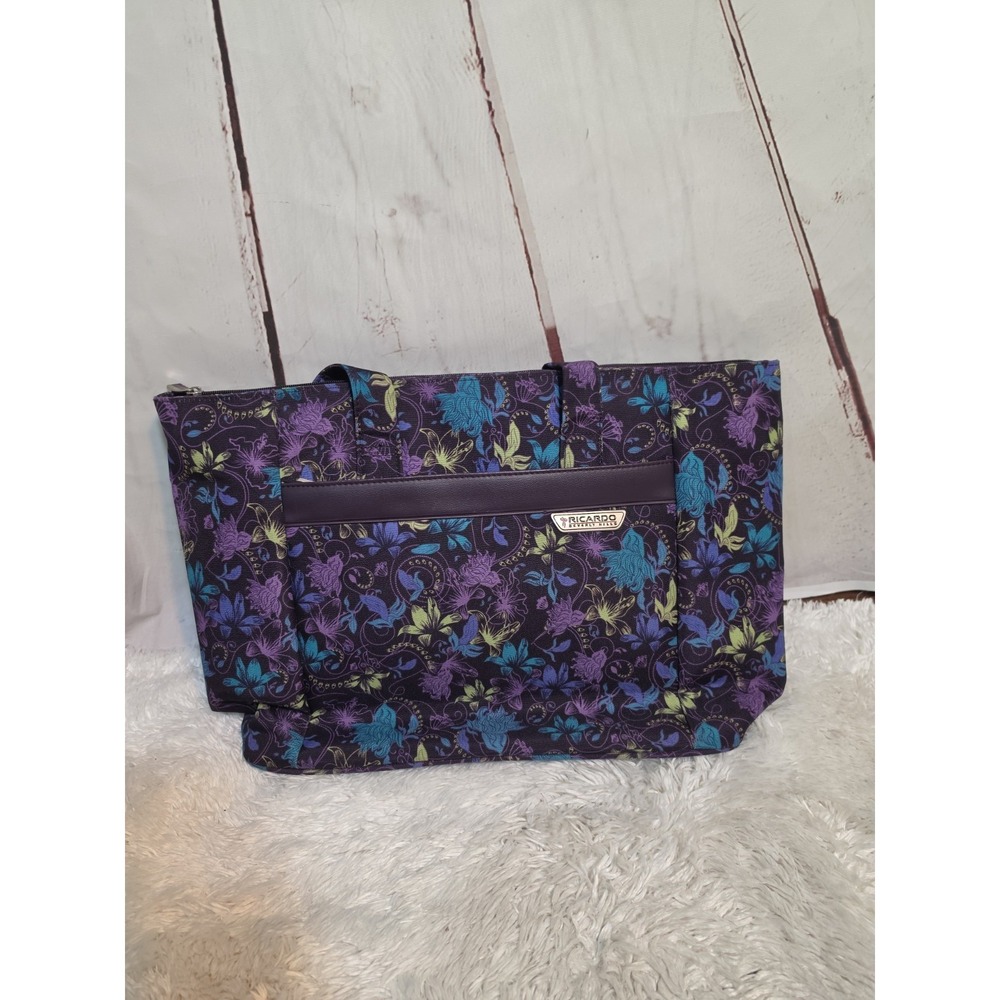 Ricardo Beverly Hills Floral Tote Bag Purple Blue Tropical Travel Bag